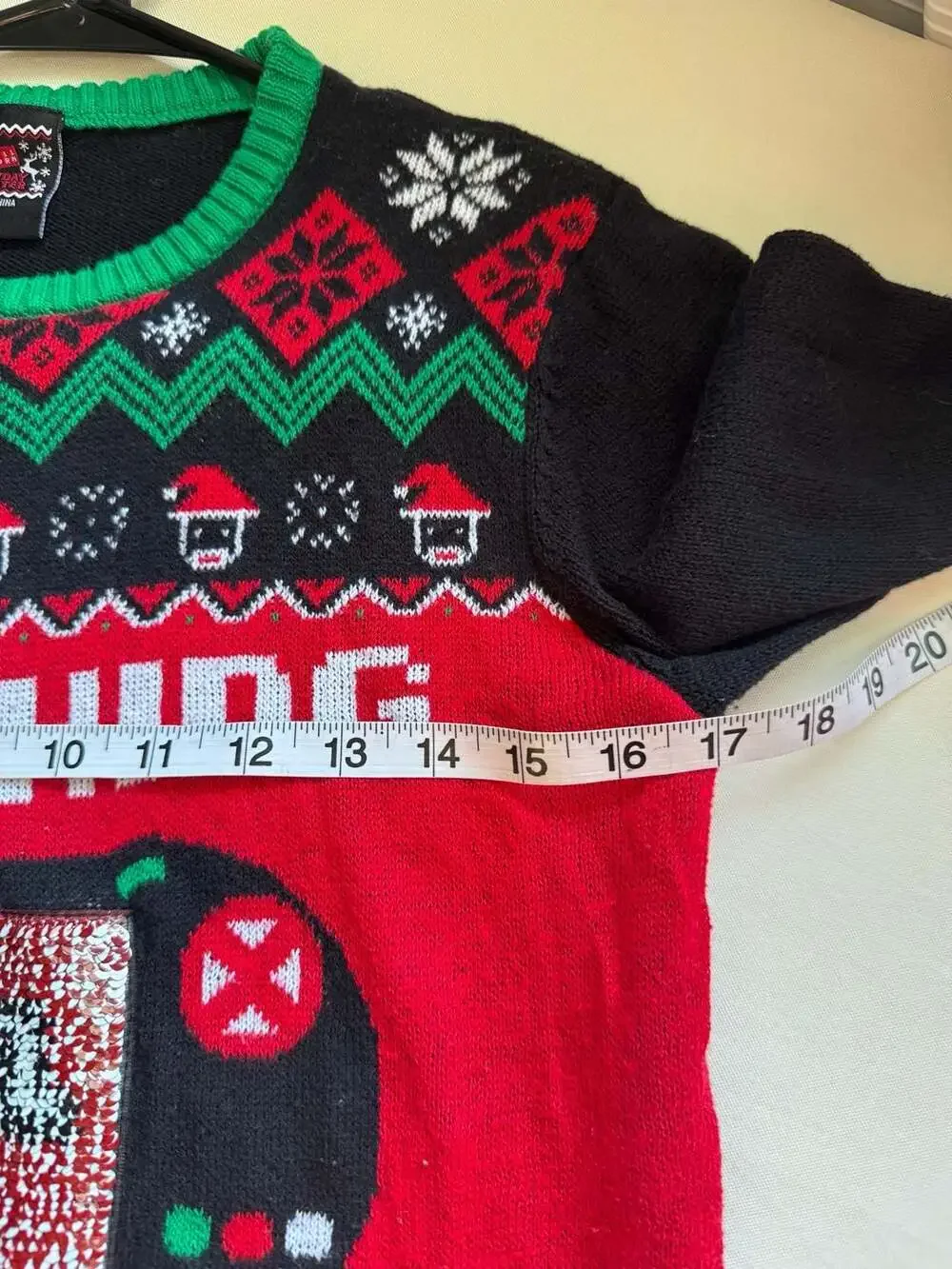 Youth Ugly Christmas Sweater Gamer Sequin Sleighing The Game Kids Size L